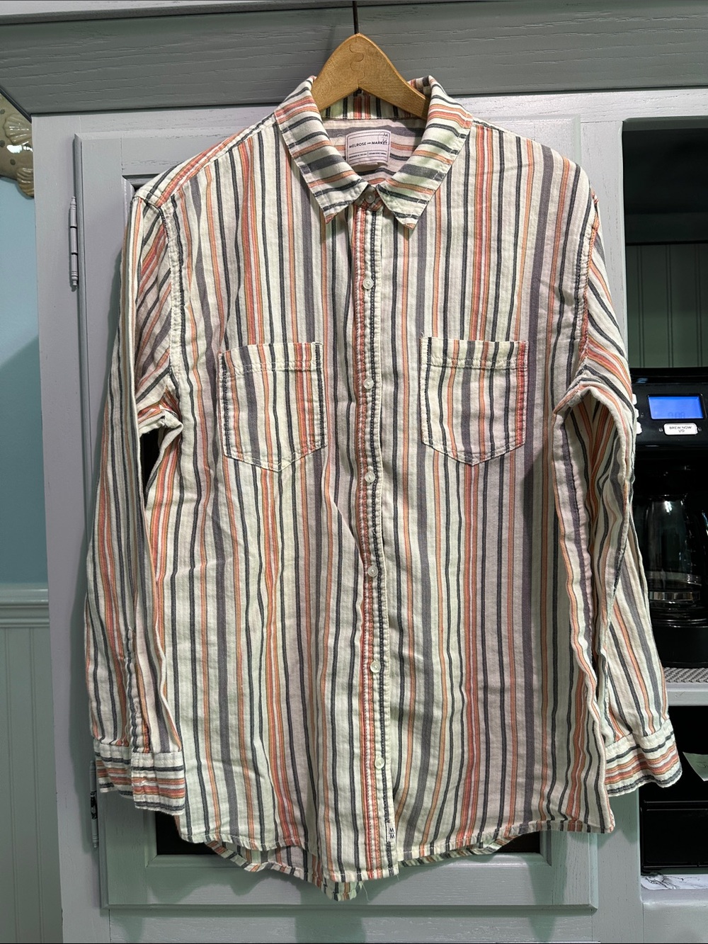 Melrose and Market Striped Button-Down Shirt - Cream, Green, Orange, Blue